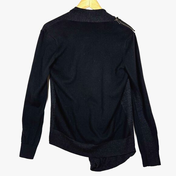 AllSaints Drina Cardigan Womens Size 4 Black Asymmetrical Zipper Drape Sweater - Picture 5 of 13